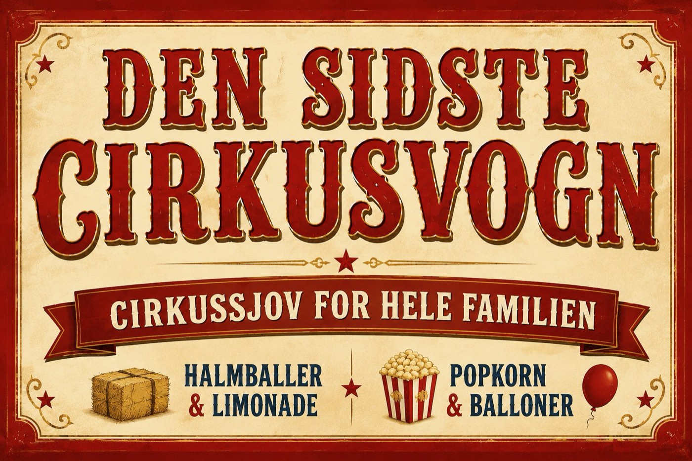 Plakat: Overcirkusdirektør Hjalagoni præsenterer "Den sidste cirkusvogn" — cirkussjov for hele familien